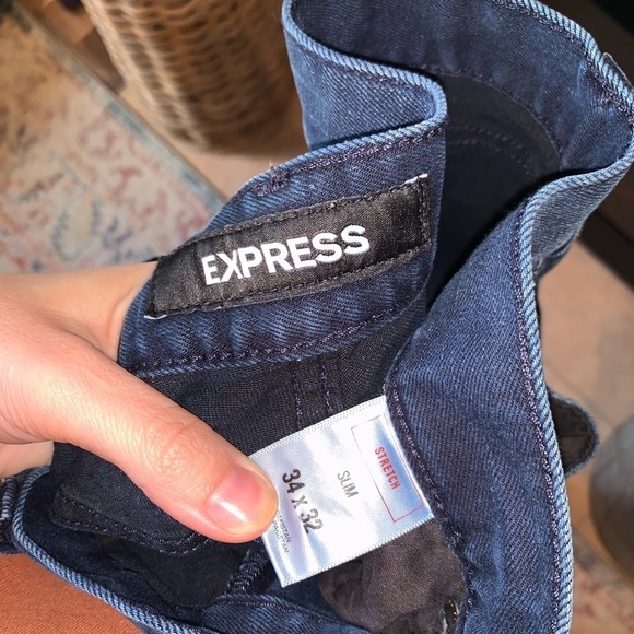 Express Dark Wash Distressed Stretch Slim Fit Jeans Men’s Size 34x32 - Picture 2 of 5